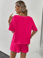 V-Neck Half Sleeve Top and Shorts Set - Ladyez