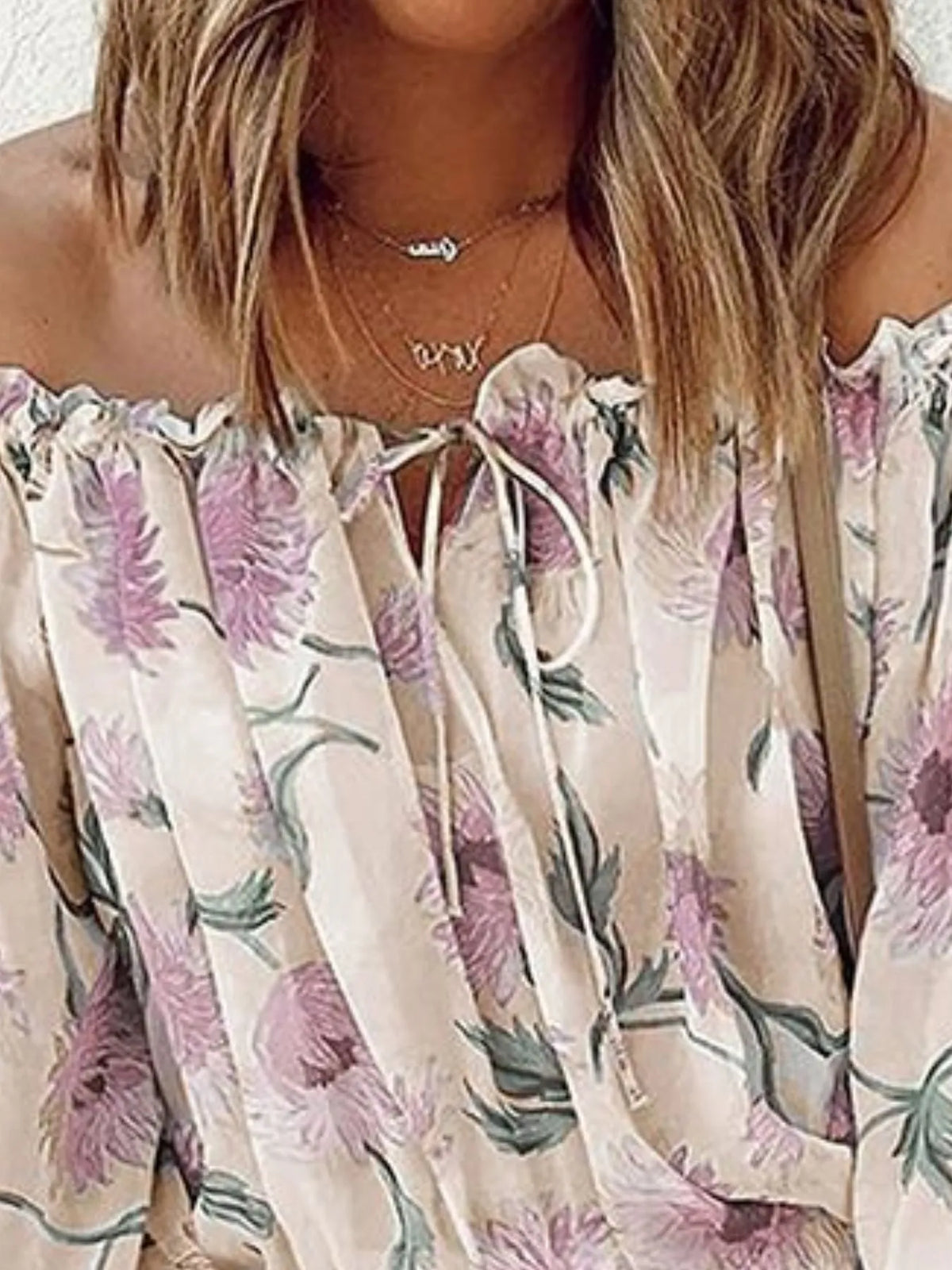 Off-Shoulder Floral Print Blouse - Ladyez