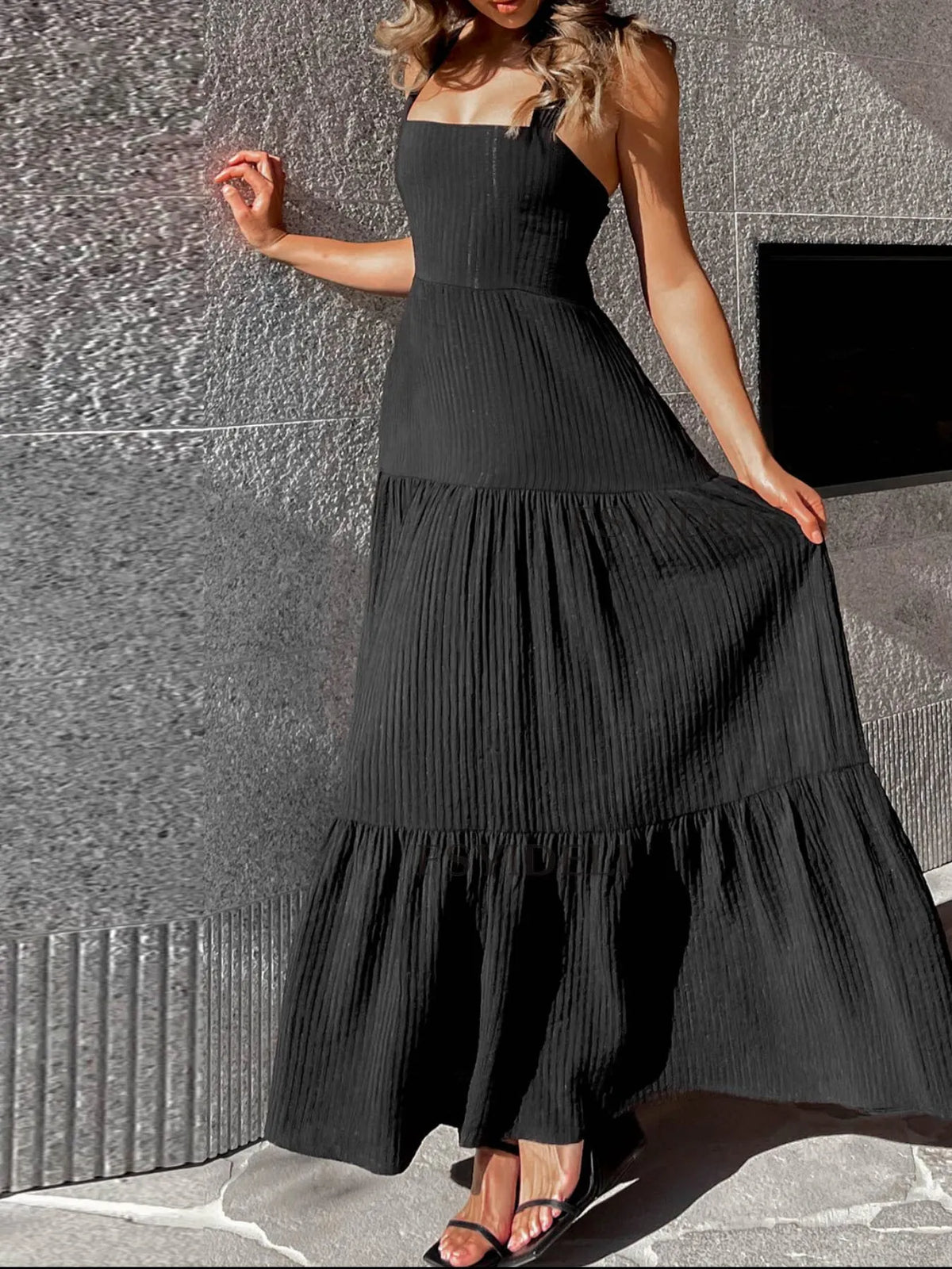 Square Neck Tiered Maxi Dress - Ladyez