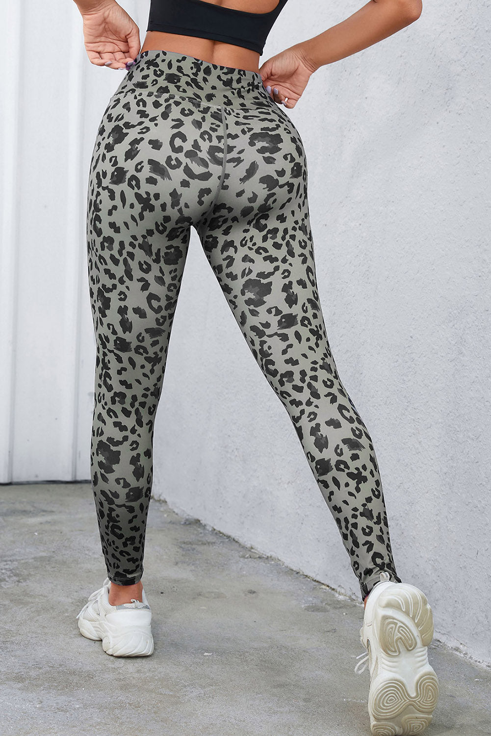 Leopard Print Wide Waistband Leggings - Ladyez