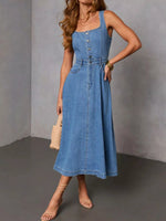 Sleeveless Button-Down Denim Midi Dress