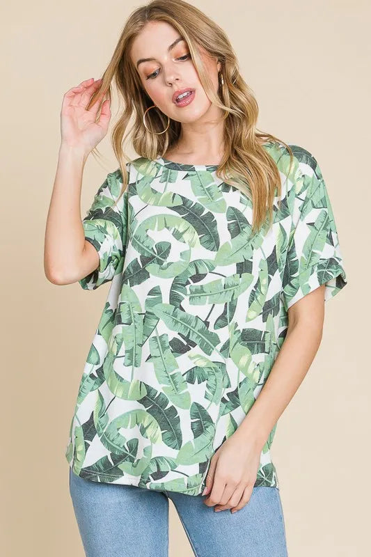 BOMBOM Lightweight Printed Round Neck Short Sleeve T-Shirt