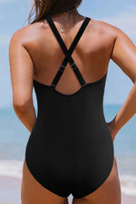 Twisted Crisscross V-Neck One-Piece Swimwear - Ladyez