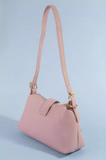 Fame Studded Saffiano Buckle Strap Shoulder Bag