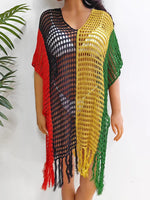 Fringe Color Block Scoop Neck Cover Up - Ladyez