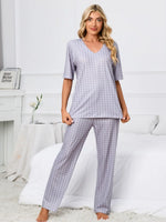 Printed V-Neck Top and Pants Lounge Set - Ladyez
