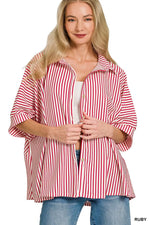 Zenana Oversized Stripe Button Down Shirt