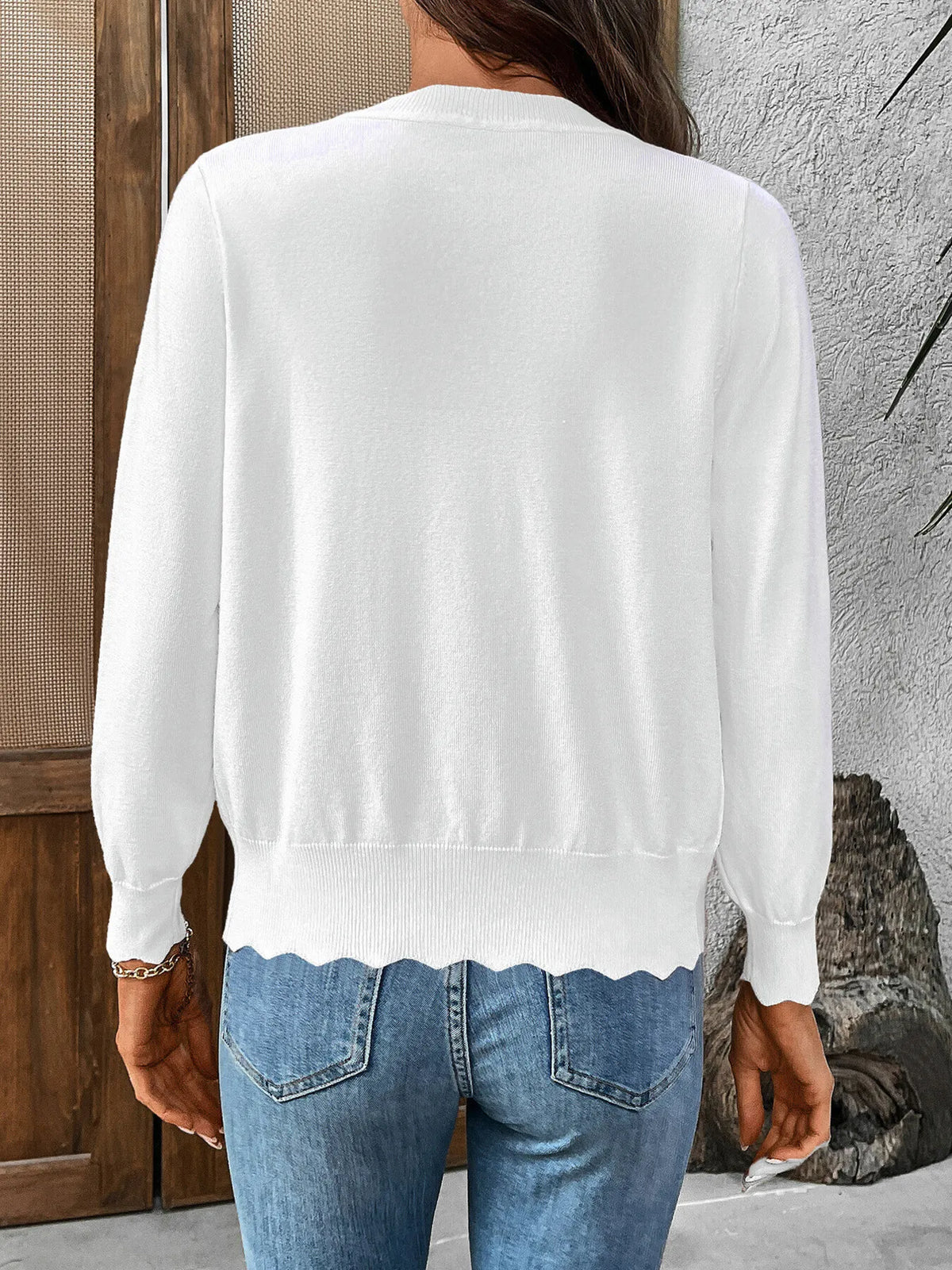 Ribbed Edge Button-Up Knit Cardigan