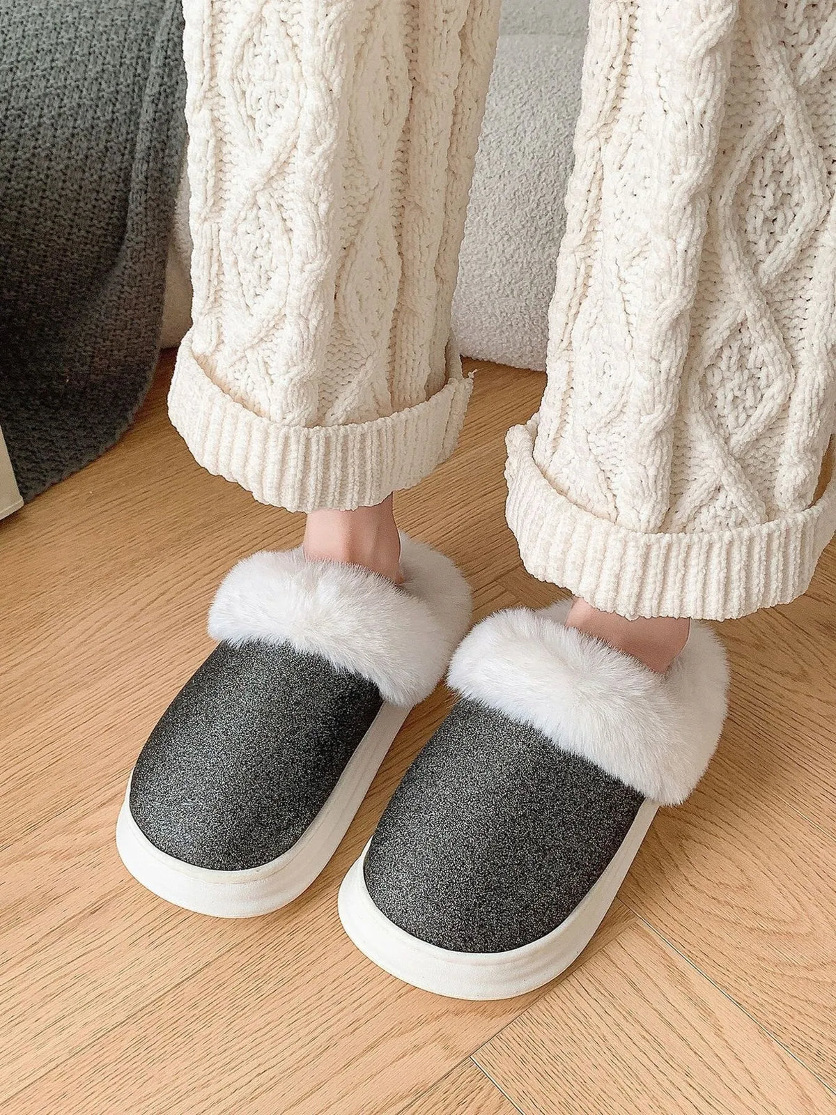 Faux Fur Lined Winter Slippers - Ladyez