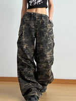 Drawstring Camouflage Cargo Wide Leg Jeans - Ladyez