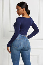 Half Zip Scoop Neck Long Sleeve Bodysuit - Ladyez