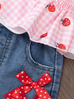 Children's Strawberry Gingham Smocked Top & Denim Shorts Set