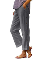 Full Size Side Decor Button Casual Wide Leg Pants Plus Size