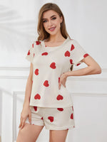 Heart Round Neck Top and Shorts Lounge Set - Ladyez