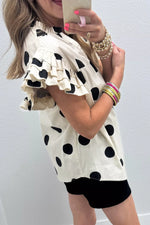Casual Polka Dot V-Neck Ruffle Short Sleeve Blouse