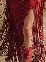 Fringe Zip-Front Midi Dress