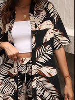 Printed Open Front Cardigan and Shorts Set