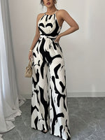 Abstract Print Sleeveless Wide Leg Jumpsuit