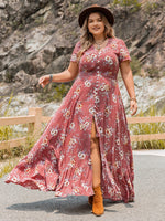 Plus Size Floral Slit Ruffle Hem Dress - Ladyez