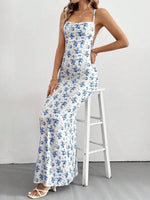 Crisscross Back Floral Print Bodycon Maxi Dress - Ladyez