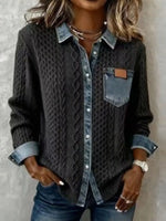 Denim Trim Cable Knit Cardigan