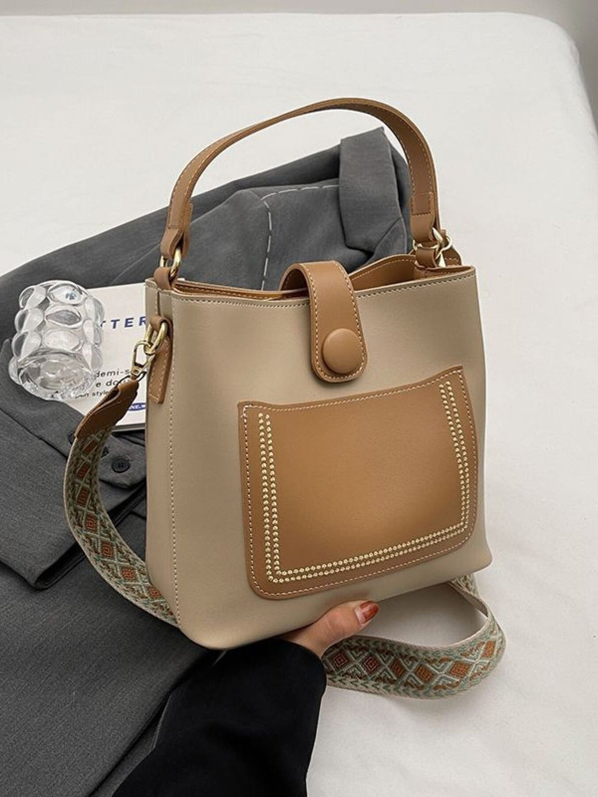 Bucket Crossbody Bag with Wide Strap