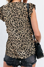 Ruffled Printed Round Neck Cap Sleeve T-Shirt - Ladyez