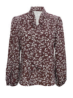 Printed Bow-Tie Neck Long Sleeve Blouse