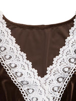 Velvet A-Line Dress with Lace Trim