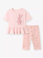 Children's Bunny Applique Peplum Top & Floral Print Leggings Set