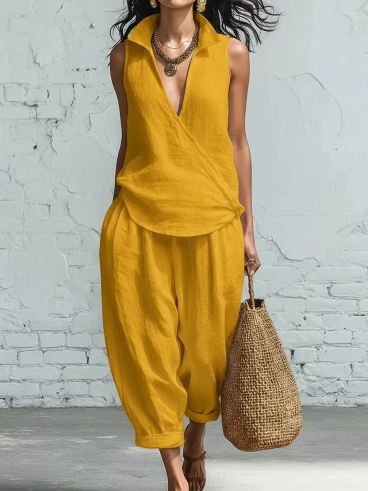 Full Size Sleeveless Top and Pants Two-Piece Set Plus Size