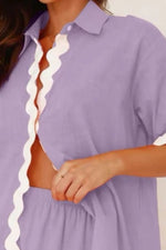 Contrast Trim Collared Neck Top and Shorts Set