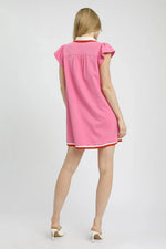 Umgee Contrast Trim Cap Sleeve Mini Dress