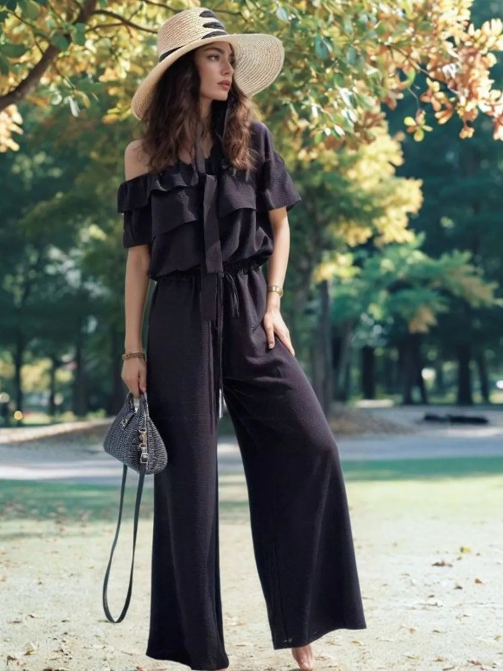 Ruffled OffShoulder Wide Leg Jumpsuit
