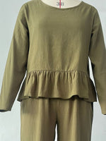 Full Size Ruffled Hem Long Sleeve Top and Pants Set Plus Size