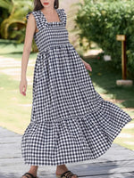 Ruffled Sleeveless Gingham Midi Dress