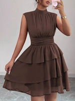 Sleeveless Mock Neck Layered Ruffle Dress