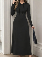 Drawstring Long Sleeve Hooded Maxi Dress