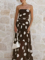 Polka Dot Strapless Ruched Maxi Dress