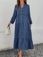 Ruffle Hem Button Front Tiered Dress