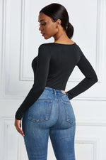 Half Zip Scoop Neck Long Sleeve Bodysuit - Ladyez
