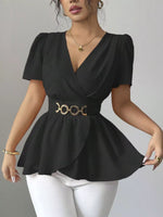 Surplice Short Sleeve Blouse