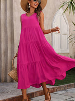 Tiered V-Neck Sleeveless Dress - Ladyez