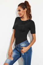 Round Neck Short Sleeve Bodysuit - Ladyez