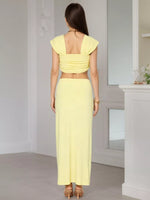 Ruched Crop Top and Maxi Skirt Set