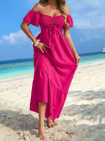 Off-Shoulder Smocked Maxi Dress with Ruffle Hem - Ladyez