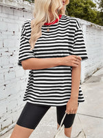 Contrast Striped Round Neck T-Shirt