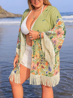 Plus Size Fringe Open Front Cover-Up - Ladyez
