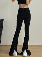High-Waisted Slit Flare Jeans - Ladyez