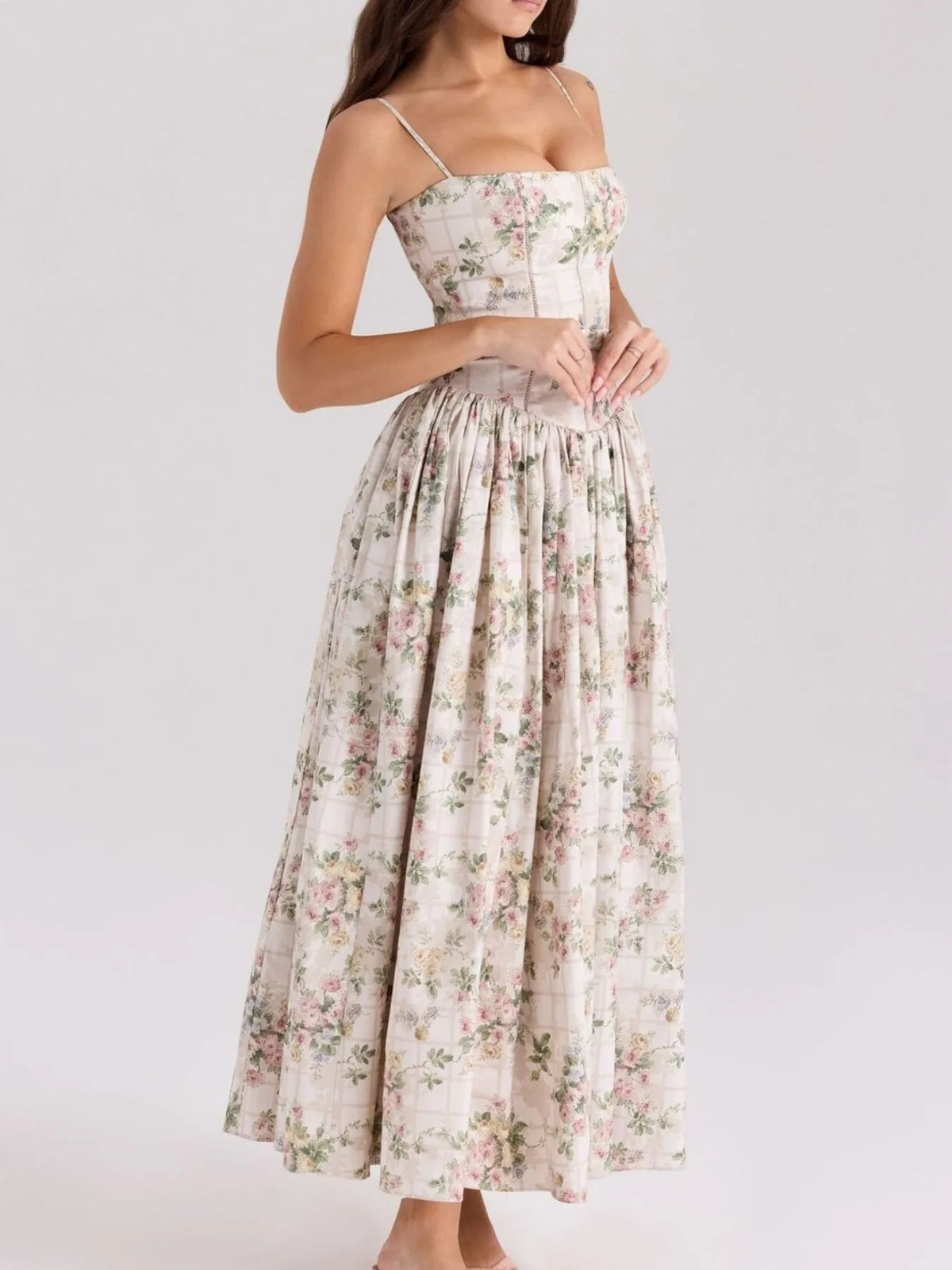 Floral Print Square Neck Maxi Cami Dress - Ladyez